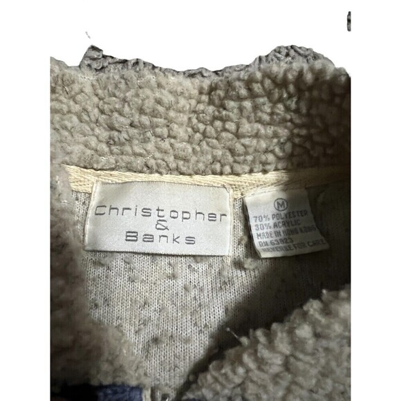 VTG 90s Streetwear Womens Medium Deep Pile Fleece Navajo Aztec Trim Sweater Coat - Picture 4 of 5